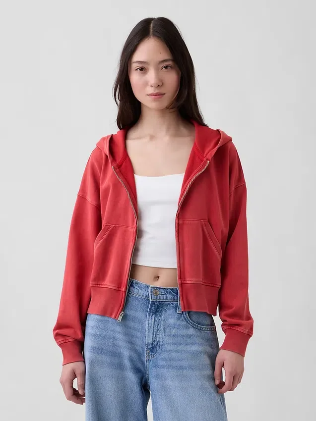 Vintagesoft Terry-hoodie met rits
