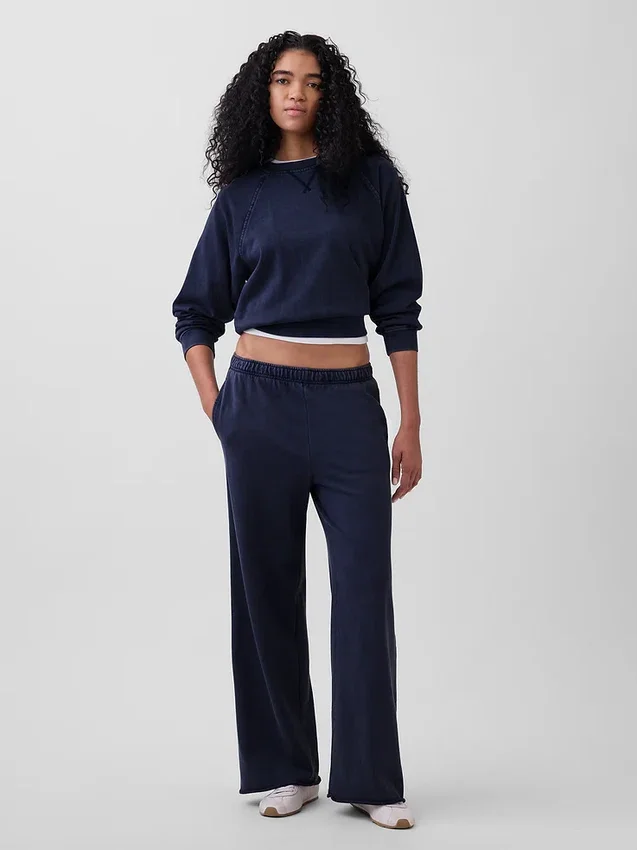 Vintagesoft Terry joggingbroek met wijde pijpen