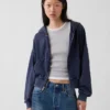 Vintagesoft Terry oversized hoodie met rits en schuine pas
