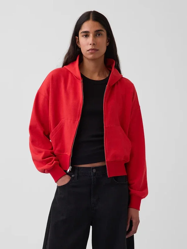 Vintagesoft Terry oversized hoodie met rits en schuine pas
