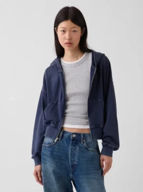 Vintagesoft Terry oversized hoodie met rits en schuine pas