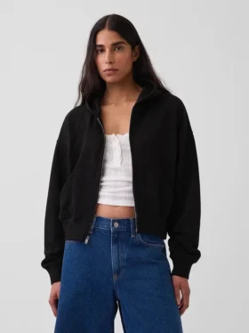 Vintagesoft Terry oversized hoodie met rits en schuine pas