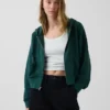 Vintagesoft Terry oversized hoodie met rits en schuine pas