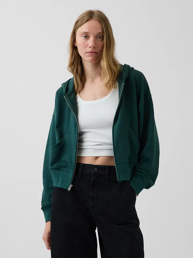 Vintagesoft Terry oversized hoodie met rits en schuine pas