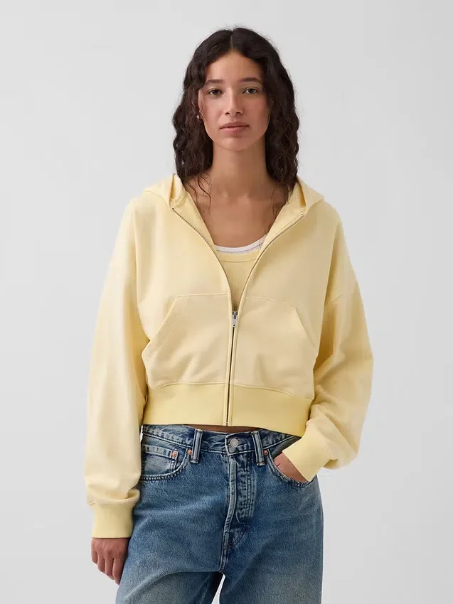 Vintagesoft Terry oversized hoodie met rits en schuine pas