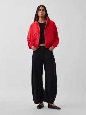 Vintagesoft Terry oversized hoodie met rits en schuine pas