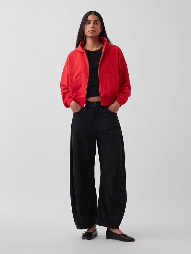 Vintagesoft Terry oversized hoodie met rits en schuine pas