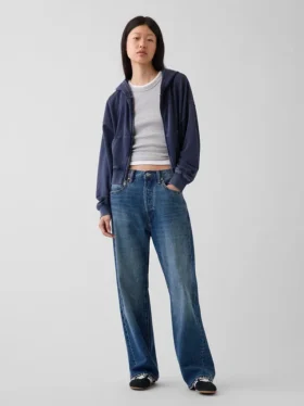 Vintagesoft Terry oversized hoodie met rits en schuine pas