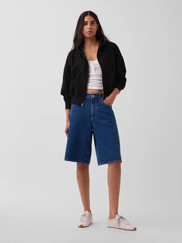 Vintagesoft Terry oversized hoodie met rits en schuine pas