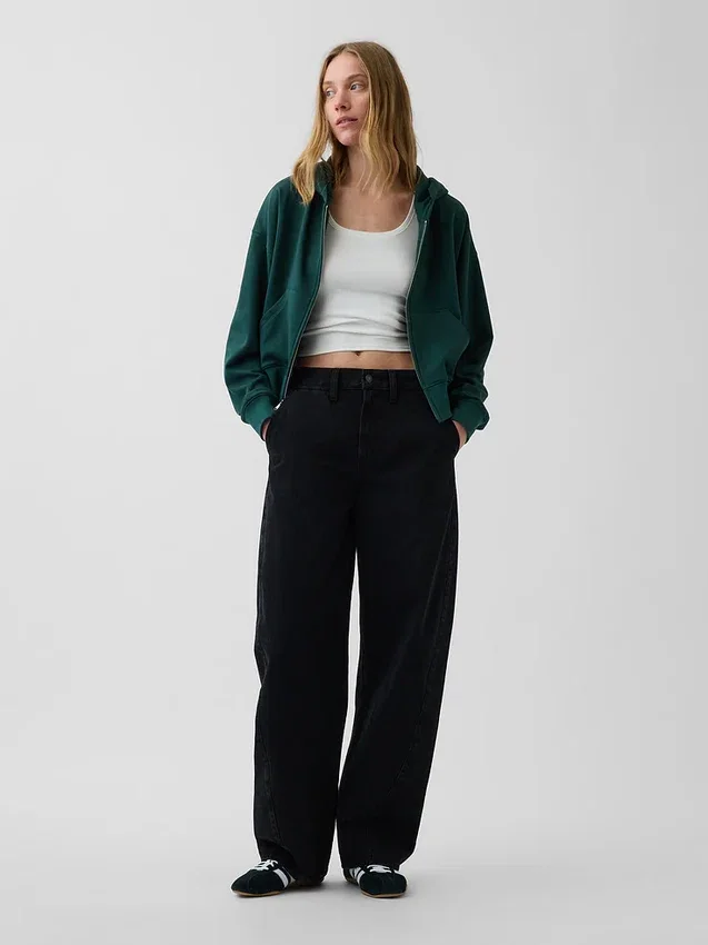 Vintagesoft Terry oversized hoodie met rits en schuine pas