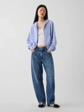 Vintagesoft Terry oversized hoodie met rits en schuine pas
