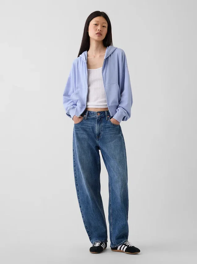 Vintagesoft Terry oversized hoodie met rits en schuine pas