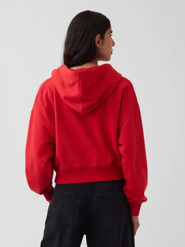 Vintagesoft Terry oversized hoodie met rits en schuine pas