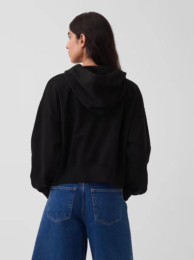 Vintagesoft Terry oversized hoodie met rits en schuine pas