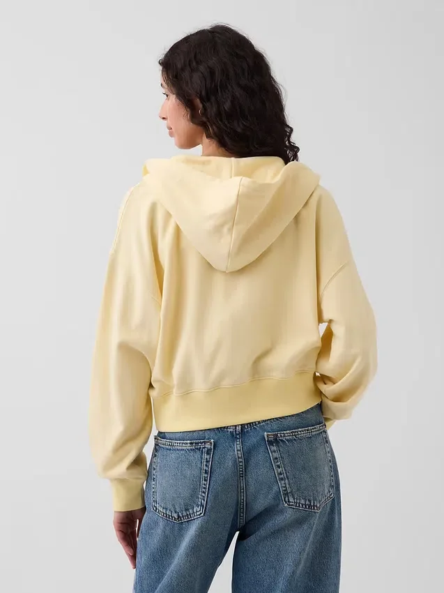 Vintagesoft Terry oversized hoodie met rits en schuine pas
