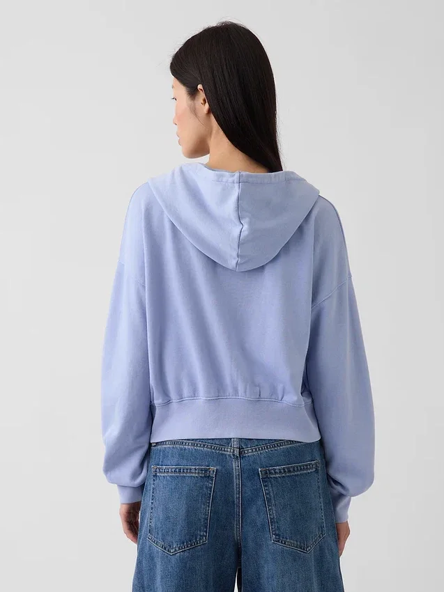 Vintagesoft Terry oversized hoodie met rits en schuine pas