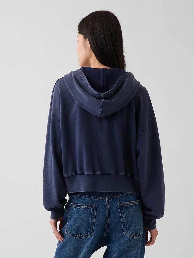 Vintagesoft Terry oversized hoodie met rits en schuine pas