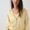 Vintagesoft Terry oversized hoodie met rits en schuine pas