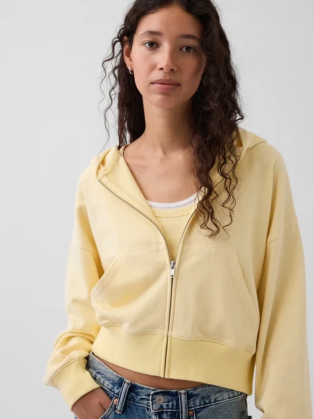 Vintagesoft Terry oversized hoodie met rits en schuine pas