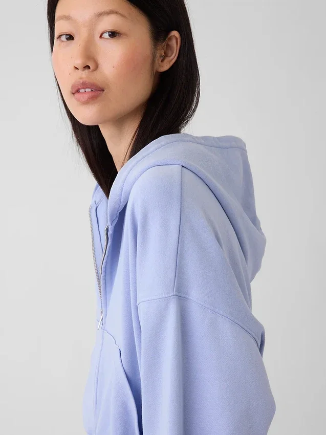 Vintagesoft Terry oversized hoodie met rits en schuine pas