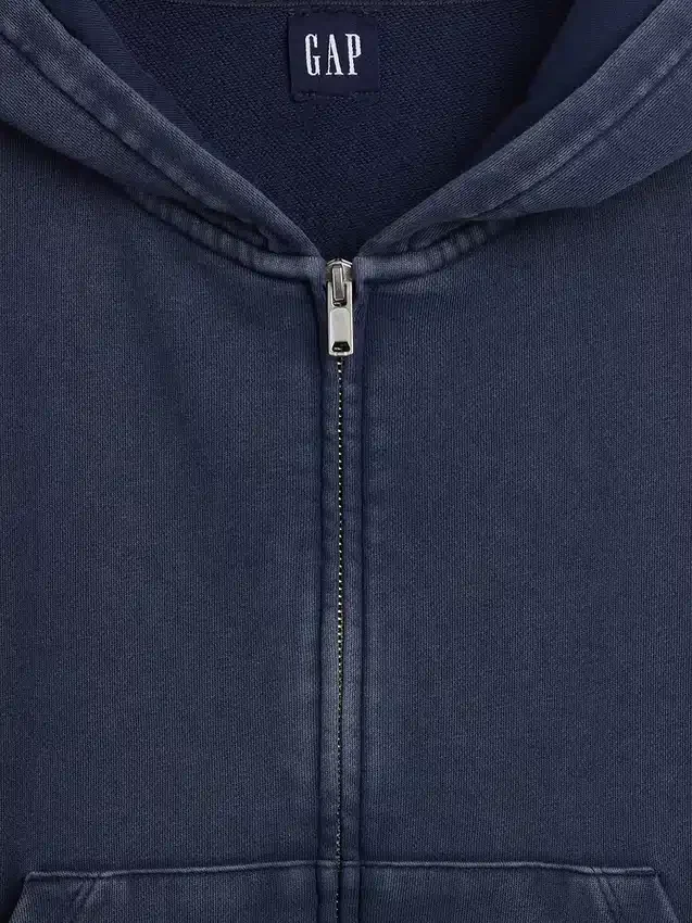 Vintagesoft Terry oversized hoodie met rits en schuine pas