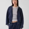 Vintagesoft Terry oversized hoodie met rits en schuine pas