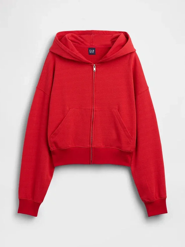 Vintagesoft Terry oversized hoodie met rits en schuine pas