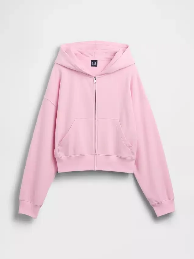 Vintagesoft Terry oversized hoodie met rits en schuine pas
