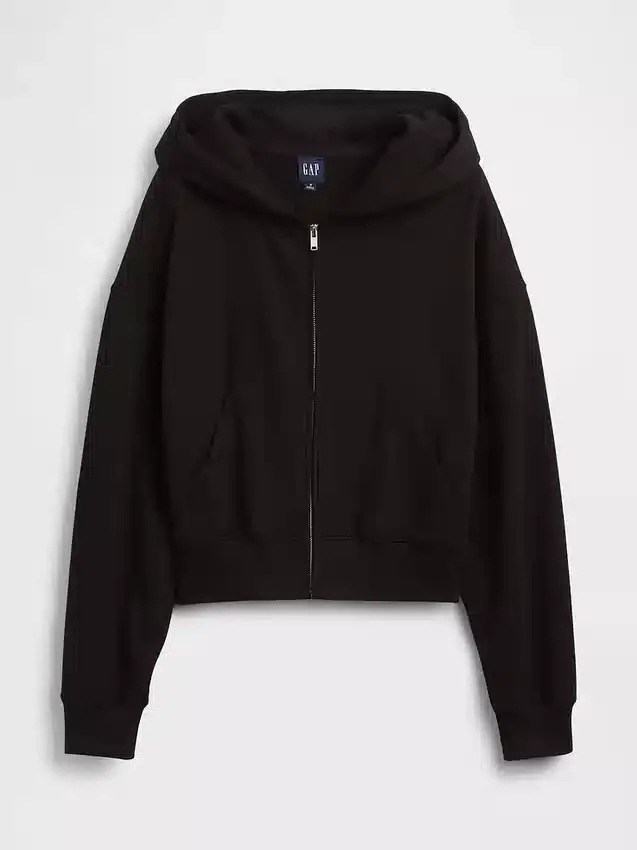 Vintagesoft Terry oversized hoodie met rits en schuine pas