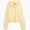 Vintagesoft Terry oversized hoodie met rits en schuine pas