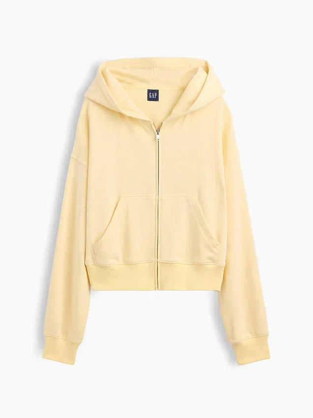 Vintagesoft Terry oversized hoodie met rits en schuine pas