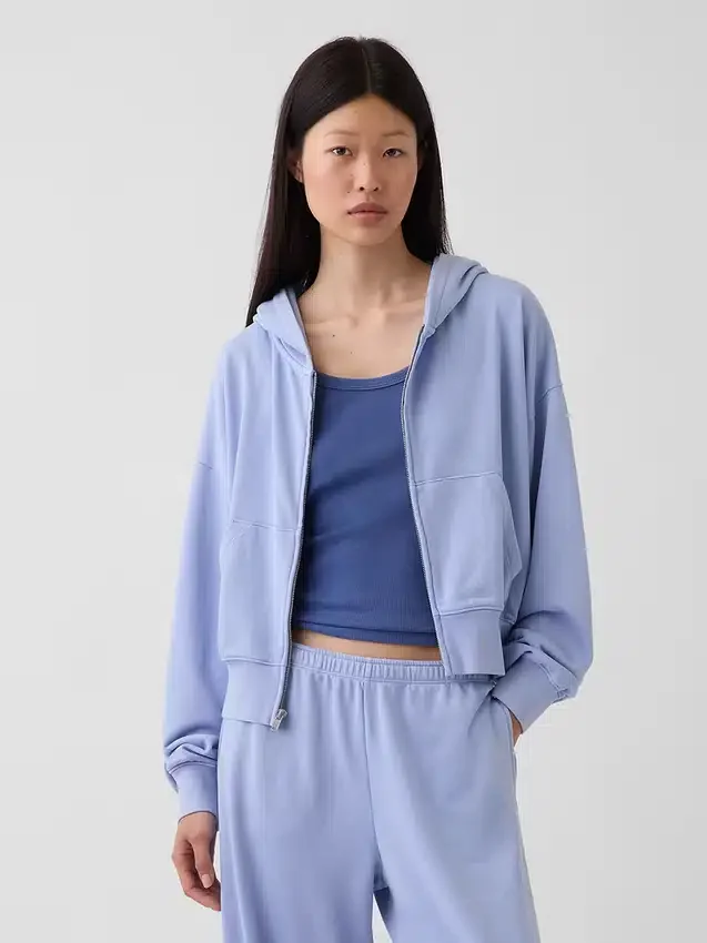 Vintagesoft Terry oversized hoodie met rits en schuine pas