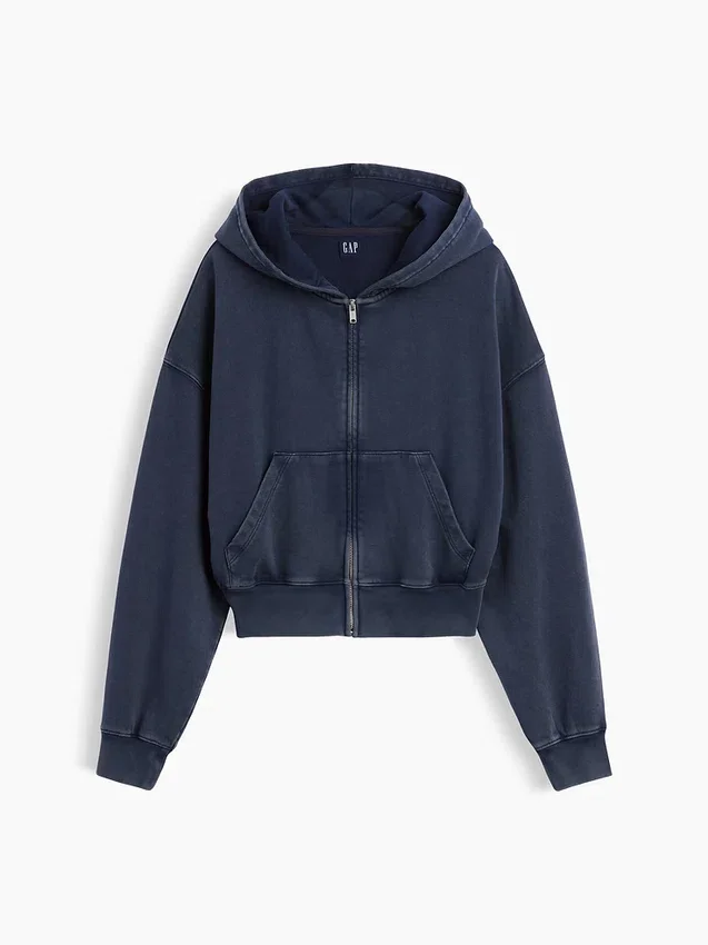 Vintagesoft Terry oversized hoodie met rits en schuine pas