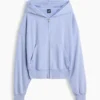 Vintagesoft Terry oversized hoodie met rits en schuine pas