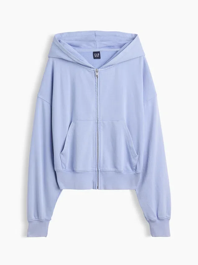 Vintagesoft Terry oversized hoodie met rits en schuine pas