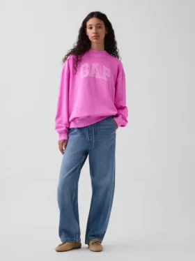 Vintagesoft Terry oversized sweatshirt met hoge kraag en logo