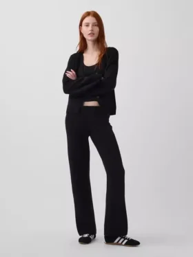 Laaggetailleerde katoenmix-trui met bootcut-stijl als broek