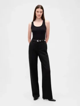 Wijd uitlopende broek met hoge taille van dubbel gebreid