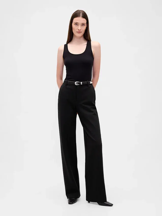 Wijd uitlopende broek met hoge taille van dubbel gebreid