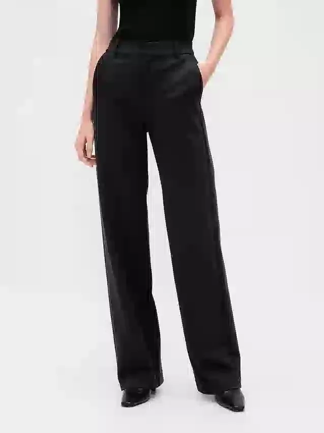 Wijd uitlopende broek met hoge taille van dubbel gebreid