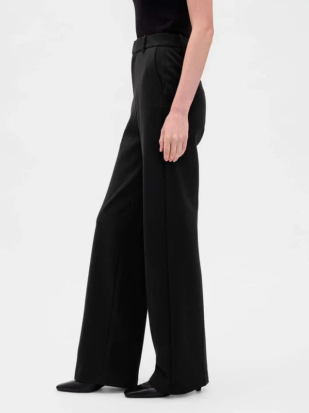 Wijd uitlopende broek met hoge taille van dubbel gebreid