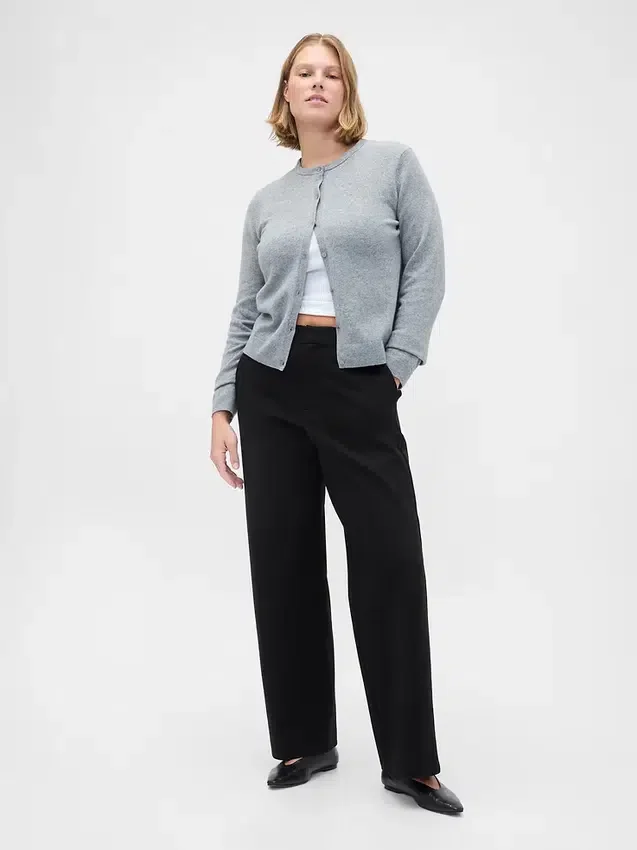 Wijd uitlopende broek met hoge taille van dubbel gebreid
