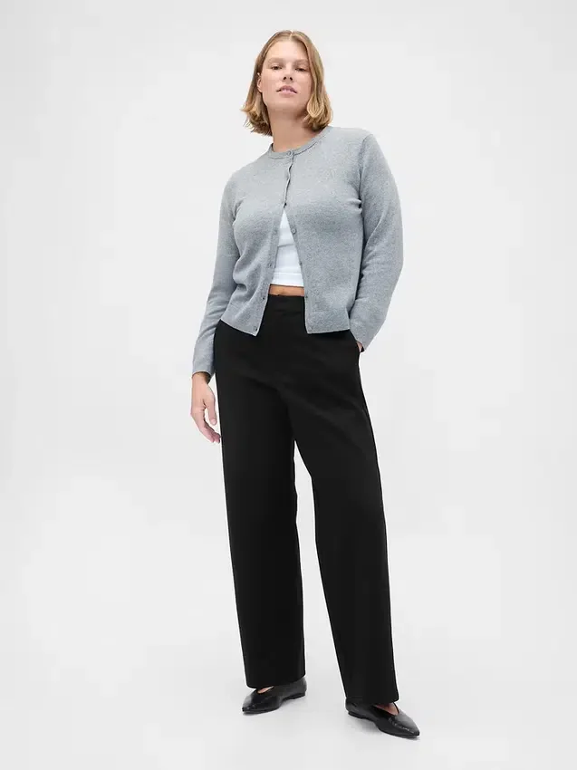 Wijd uitlopende broek met hoge taille van dubbel gebreid