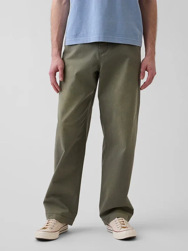 Wijdvallende kaki broek