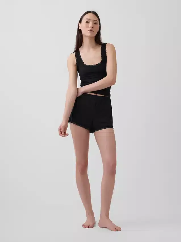 Zachtste pyjama-korte broek van modal met kanten rand