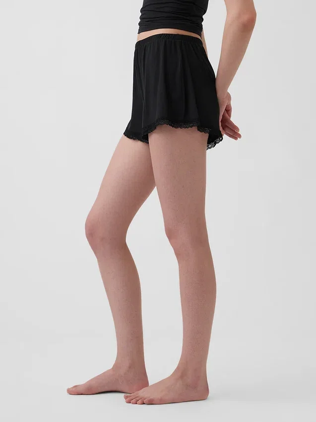 Zachtste pyjama-korte broek van modal met kanten rand