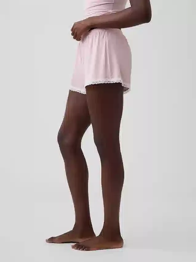 Zachtste pyjama-korte broek van modal met kanten rand