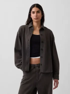 Zwaar French Terry oversized overhemd met knoopsluiting