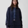 Zwaar French Terry oversized overhemd met knoopsluiting