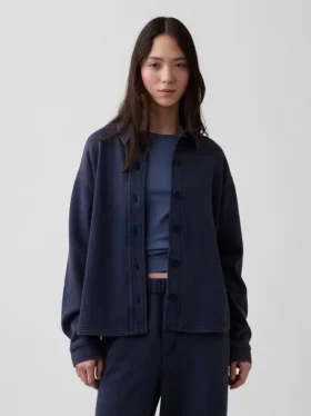 Zwaar French Terry oversized overhemd met knoopsluiting